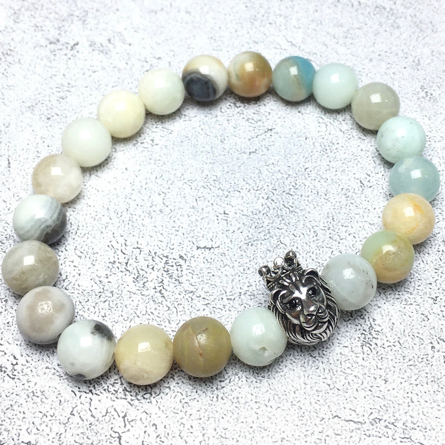 Natural Amazonite Gemstone Bracelet Beaded Adjustable Bracelet Lion King Design