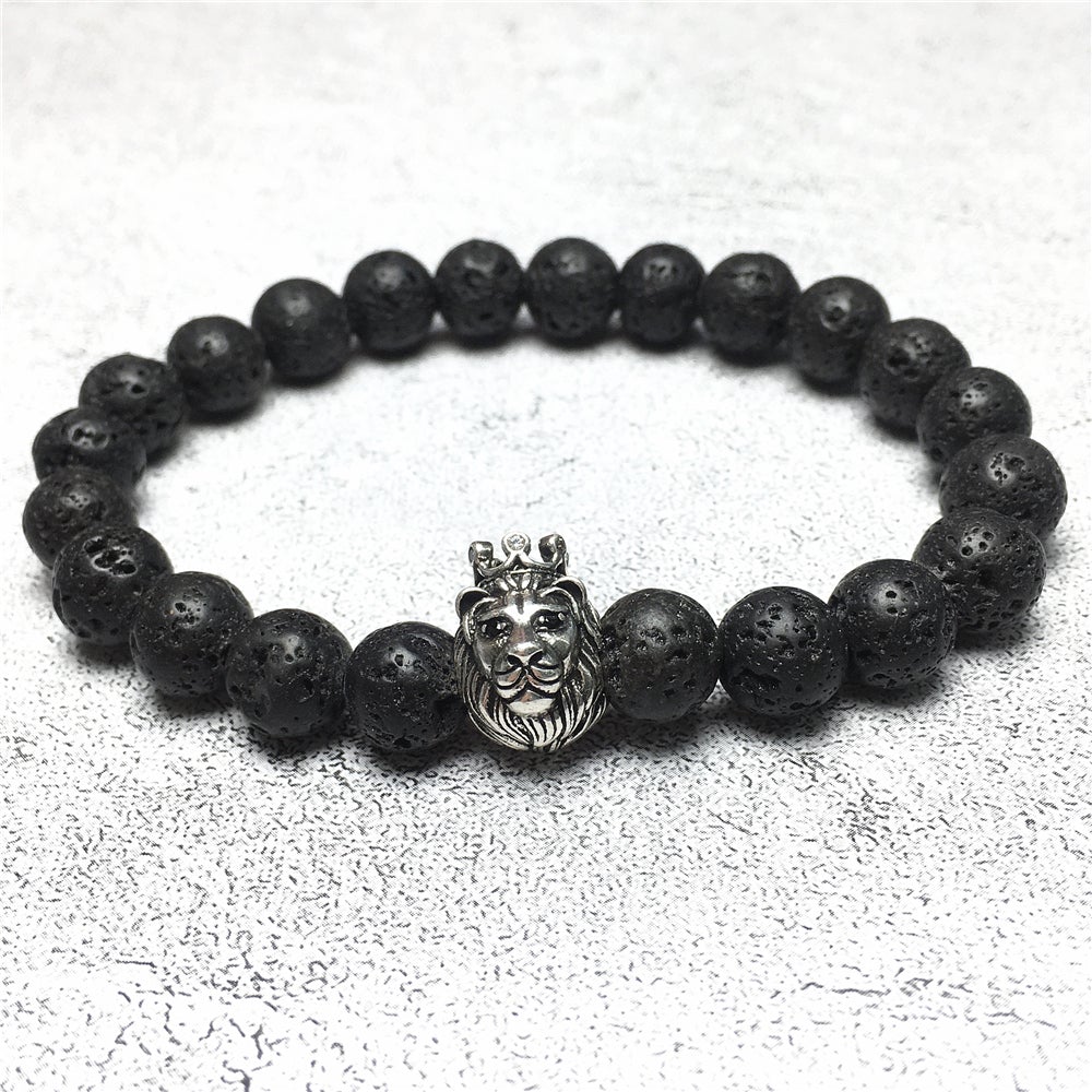 Natural Lava Stone Gemstone Bracelet Beaded Adjustable Bracelet Lion King Design