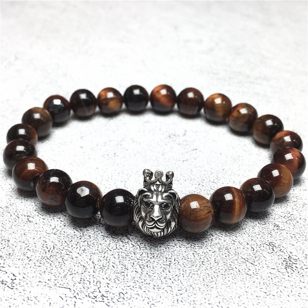 Natural Red Tiger Eyes Gemstone Bracelet Beaded Adjustable Bracelet Lion King Design