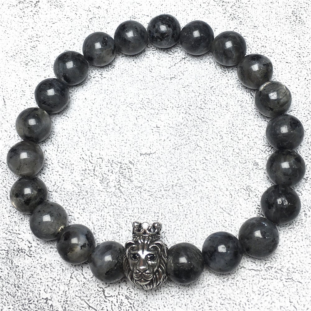 Natural Labradorite Gemstone Bracelet Beaded Adjustable Bracelet Lion King Design