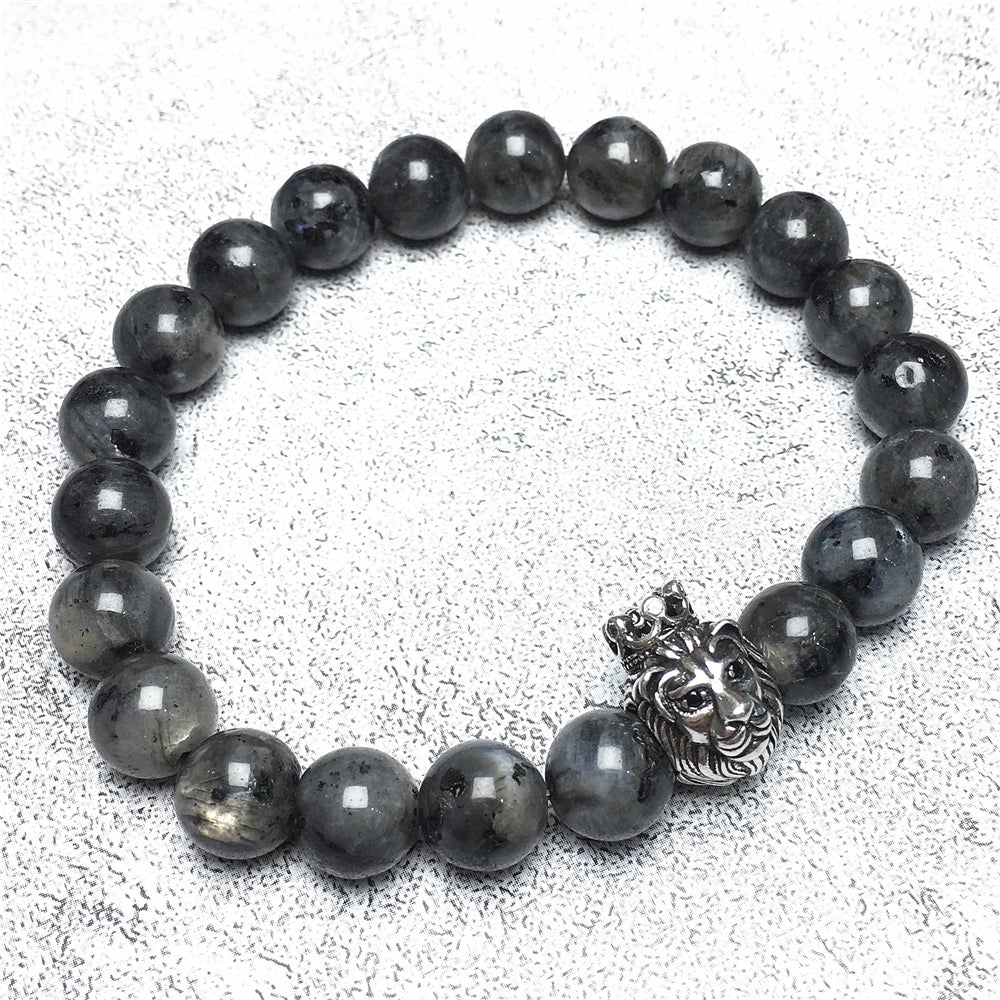 Natural Labradorite Gemstone Bracelet Beaded Adjustable Bracelet Lion King Design