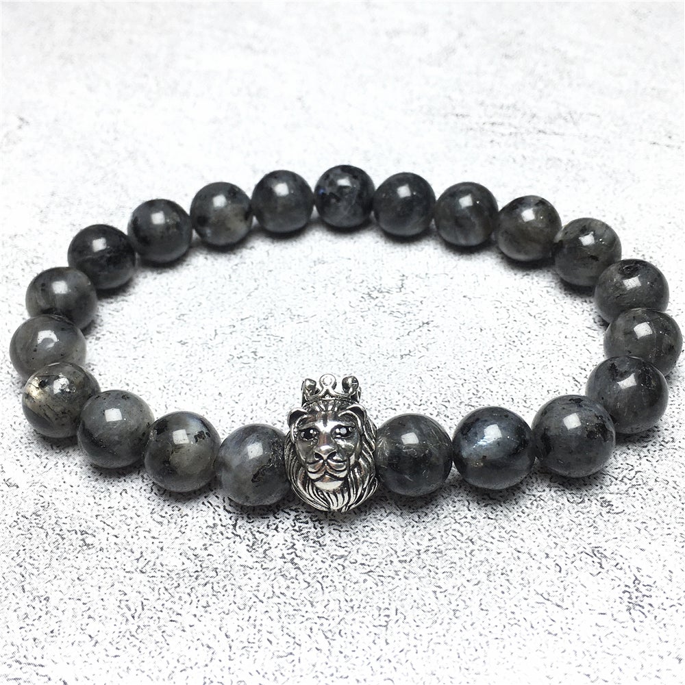 Natural Labradorite Gemstone Bracelet Beaded Adjustable Bracelet Lion King Design