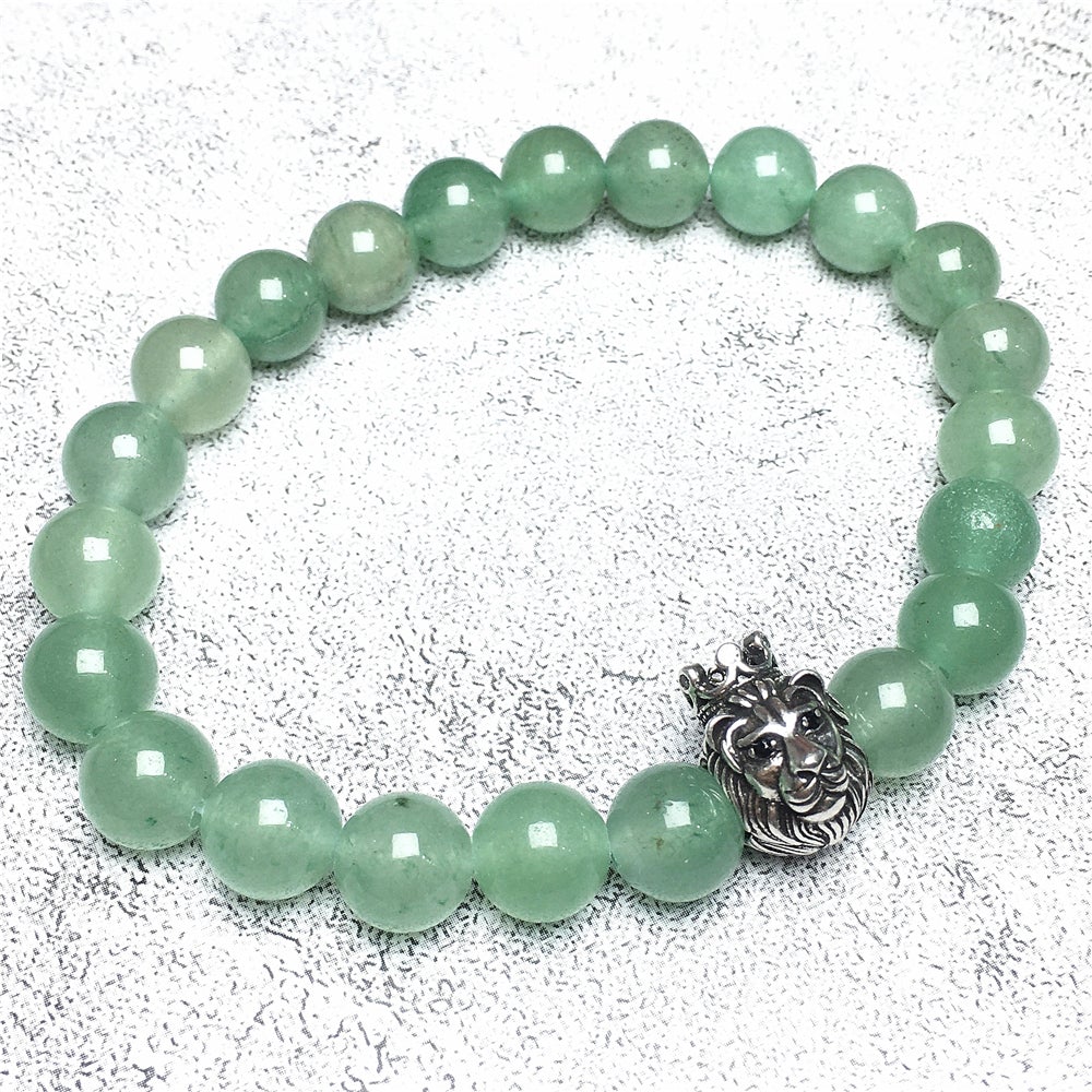 Natural Green Adventurine Gemstone Bracelet Beaded Adjustable Bracelet Lion King Design