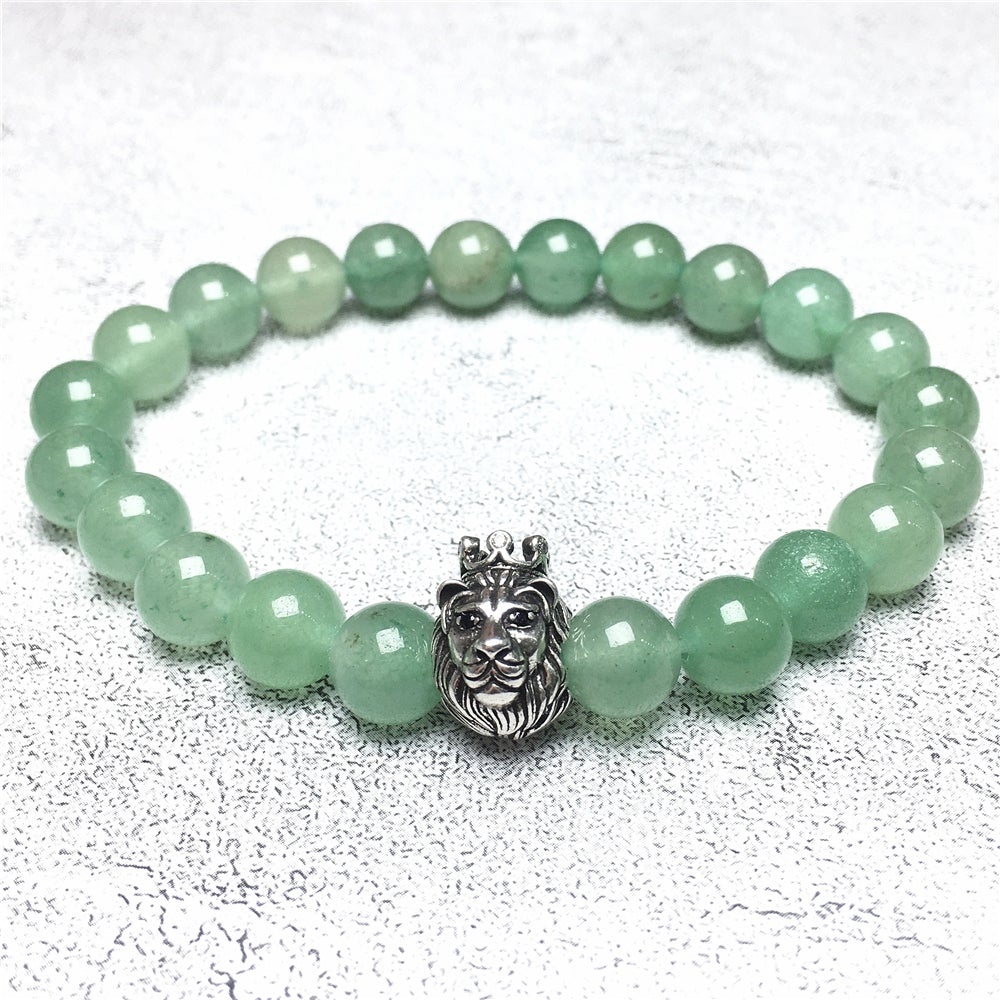 Natural Green Adventurine Gemstone Bracelet Beaded Adjustable Bracelet Lion King Design