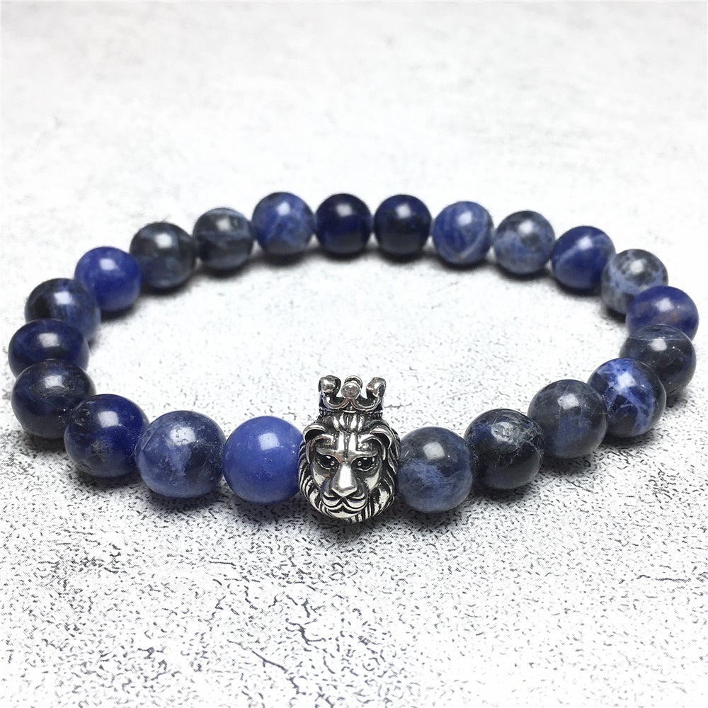 Natural Sodalite Gemstone Beaded Adjustable Bracelet Lion King Design