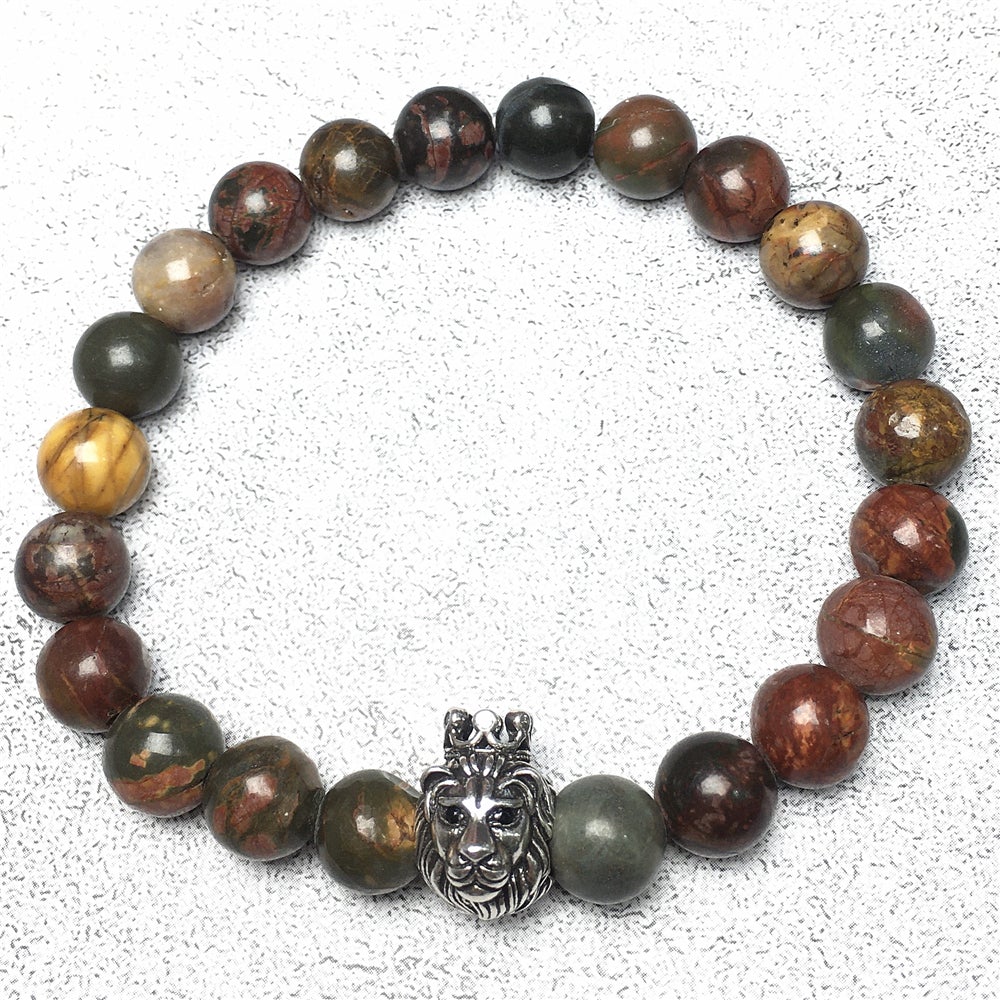 Natural Picasso Jasper Gemstone Bracelet Beaded Adjustable Bracelet Lion King Design