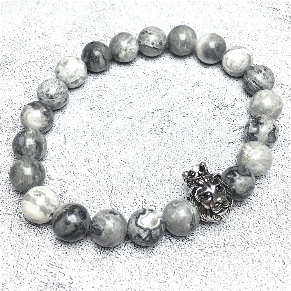 Natural Map Stone Gemstone Bracelet Beaded Adjustable Bracelet Lion King Design
