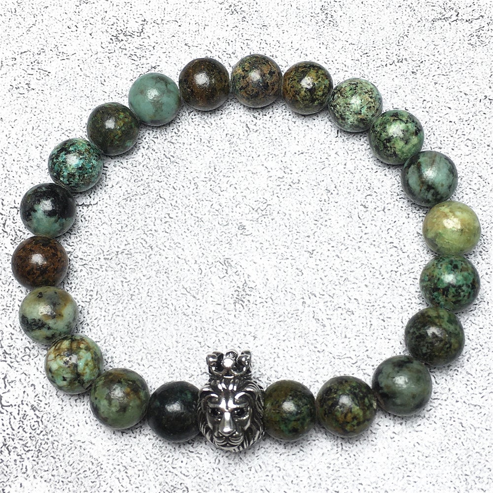 Natural African Turquoise Gemstone Bracelet Beaded Adjustable Bracelet Lion King Design