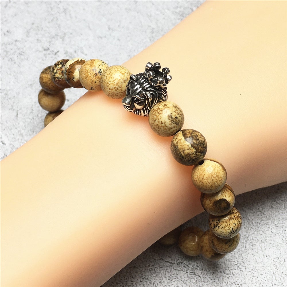 Natural Picture Jasper Gemstone Bracelet Beaded Adjustable Bracelet Lion King Design