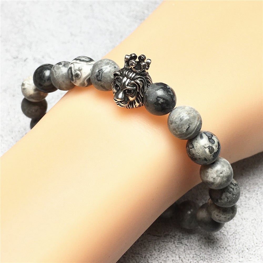 Natural Map Stone Gemstone Bracelet Beaded Adjustable Bracelet Lion King Design