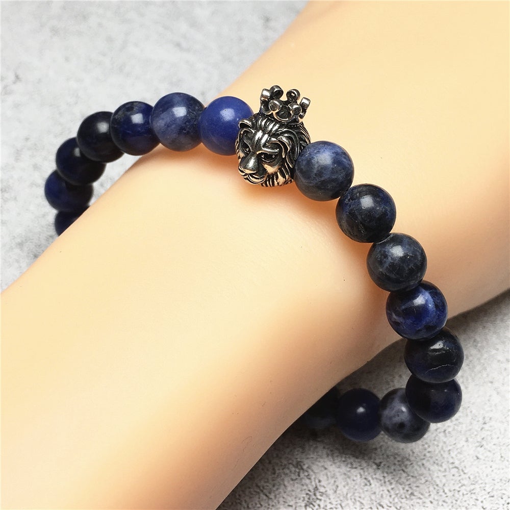 Natural Sodalite Gemstone Beaded Adjustable Bracelet Lion King Design