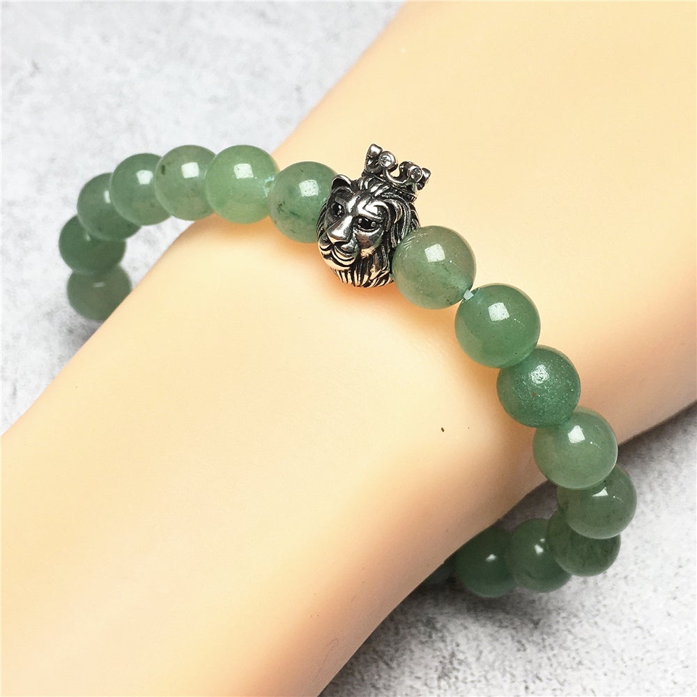 Natural Green Adventurine Gemstone Bracelet Beaded Adjustable Bracelet Lion King Design