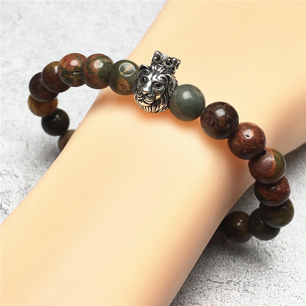Natural Picasso Jasper Gemstone Bracelet Beaded Adjustable Bracelet Lion King Design