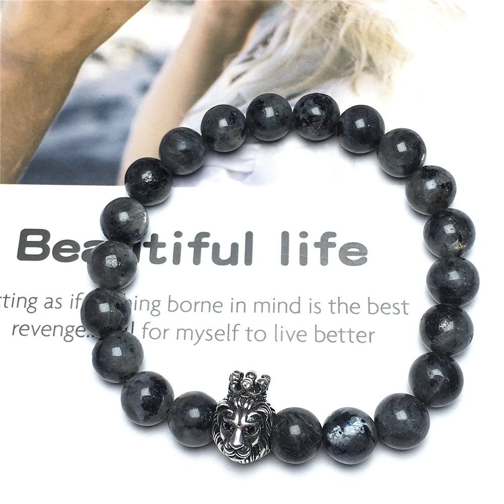 Natural Labradorite Gemstone Bracelet Beaded Adjustable Bracelet Lion King Design
