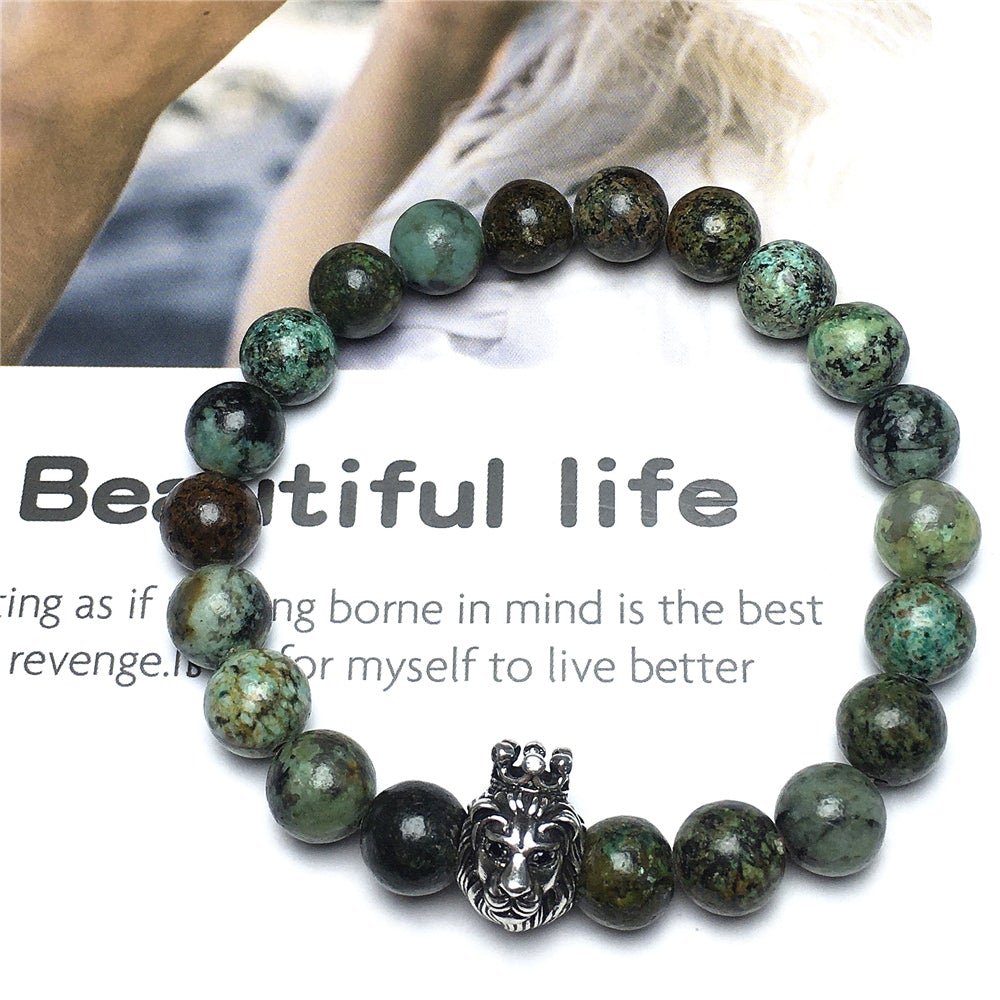 Natural African Turquoise Gemstone Bracelet Beaded Adjustable Bracelet Lion King Design