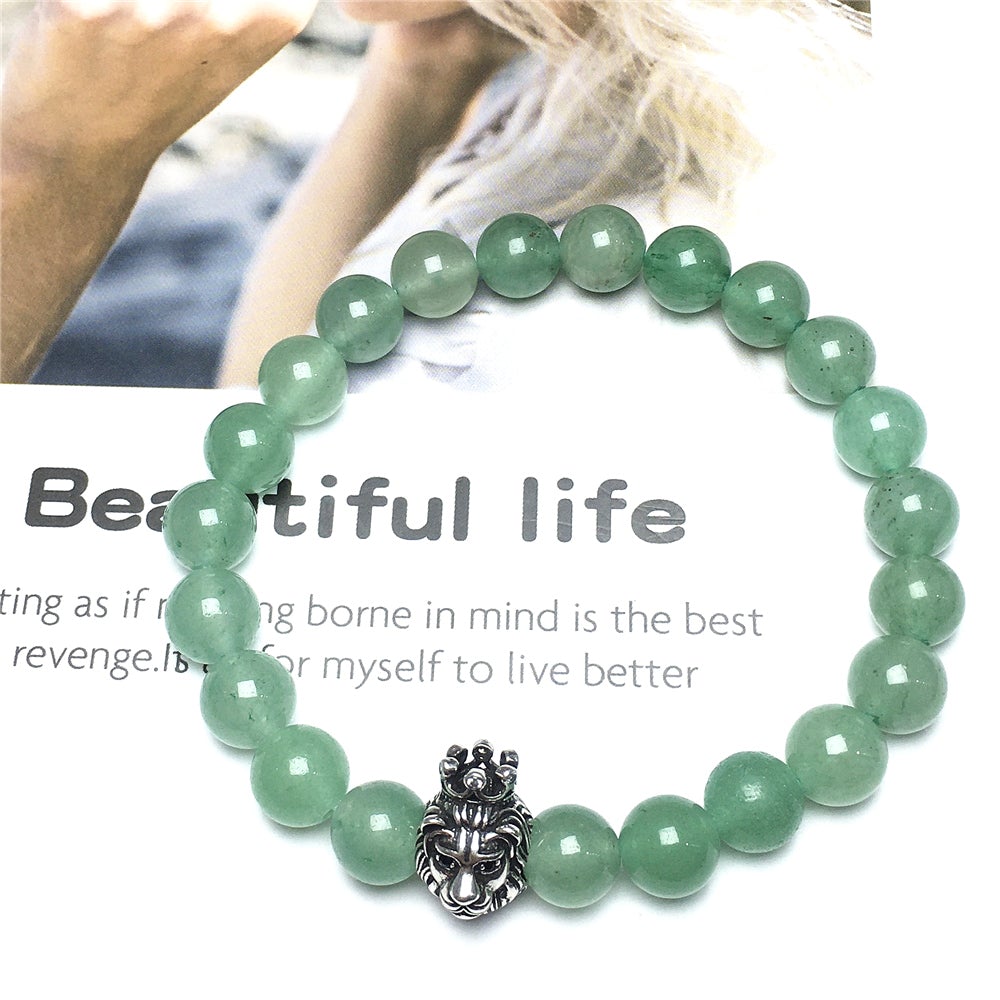Natural Green Adventurine Gemstone Bracelet Beaded Adjustable Bracelet Lion King Design
