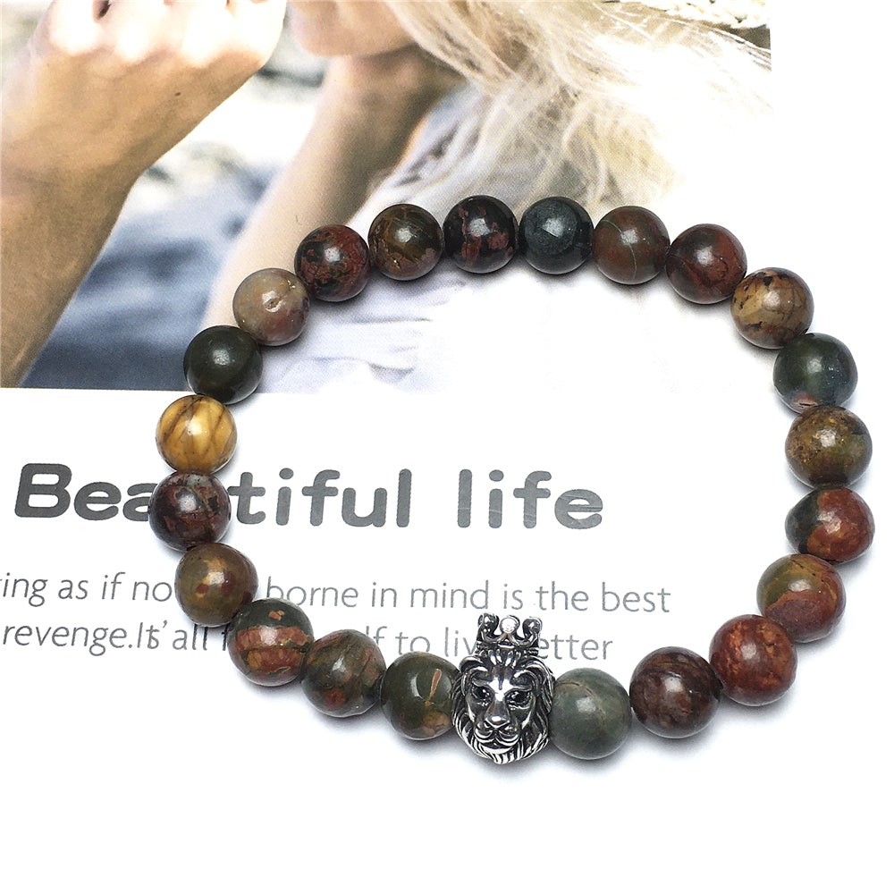 Natural Picasso Jasper Gemstone Bracelet Beaded Adjustable Bracelet Lion King Design