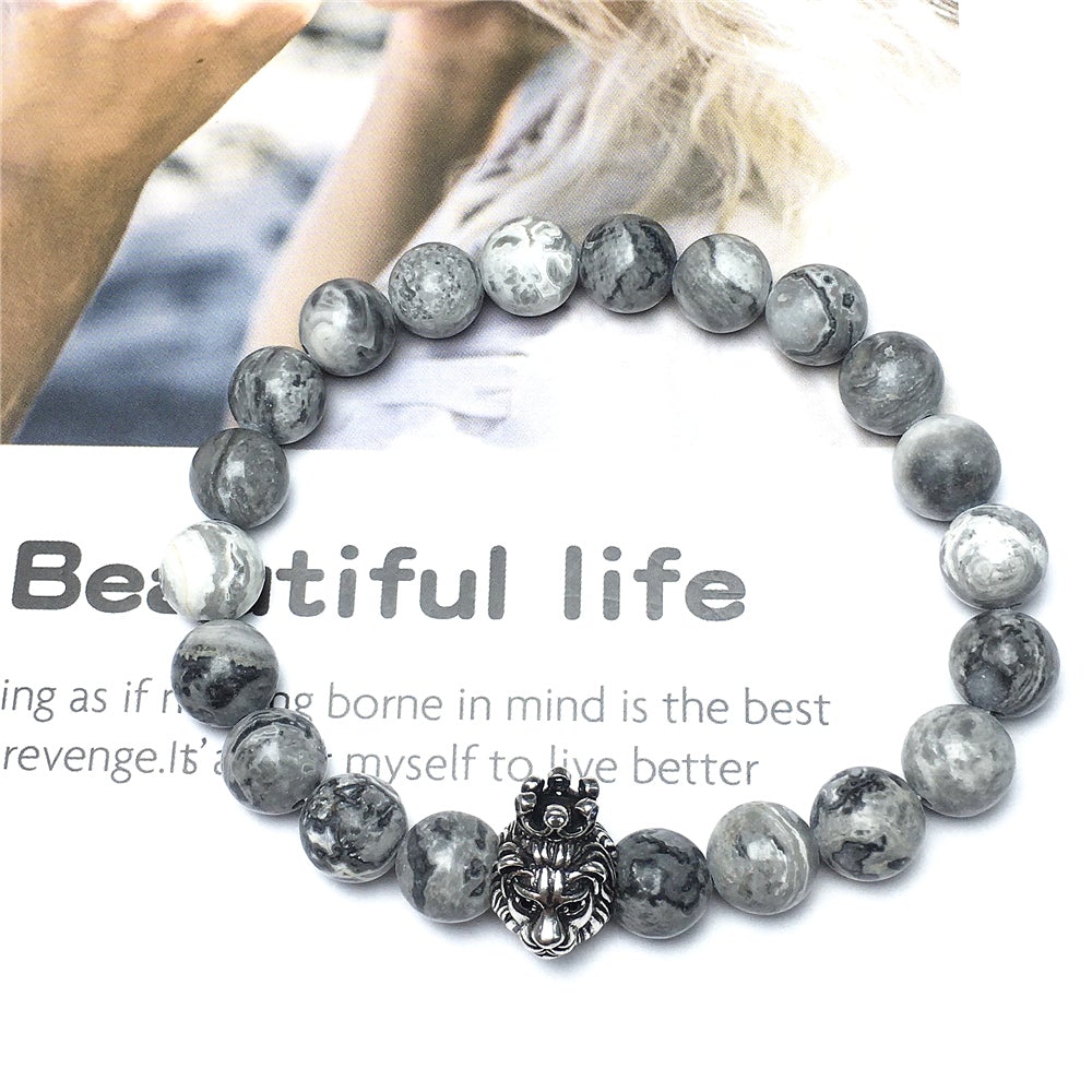 Natural Map Stone Gemstone Bracelet Beaded Adjustable Bracelet Lion King Design