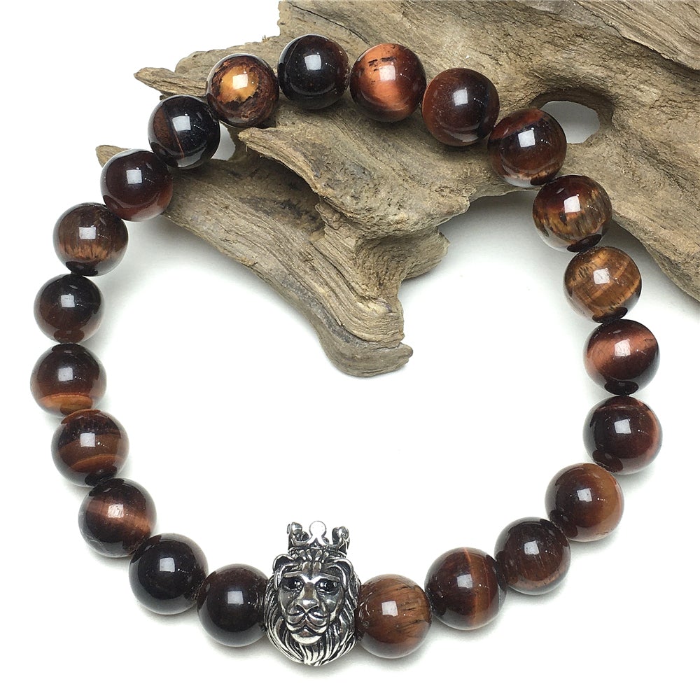 Natural Red Tiger Eyes Gemstone Bracelet Beaded Adjustable Bracelet Lion King Design