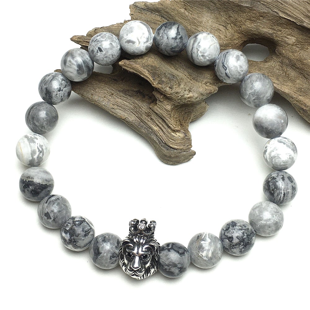 Natural Map Stone Gemstone Bracelet Beaded Adjustable Bracelet Lion King Design