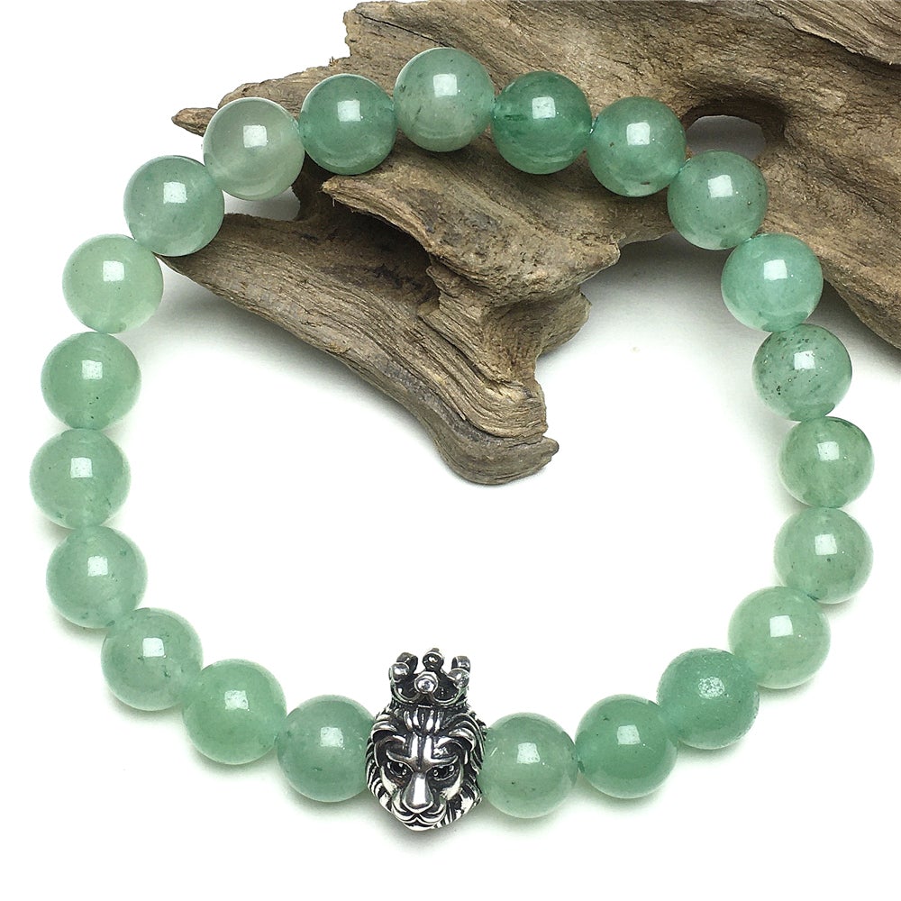 Natural Green Adventurine Gemstone Bracelet Beaded Adjustable Bracelet Lion King Design