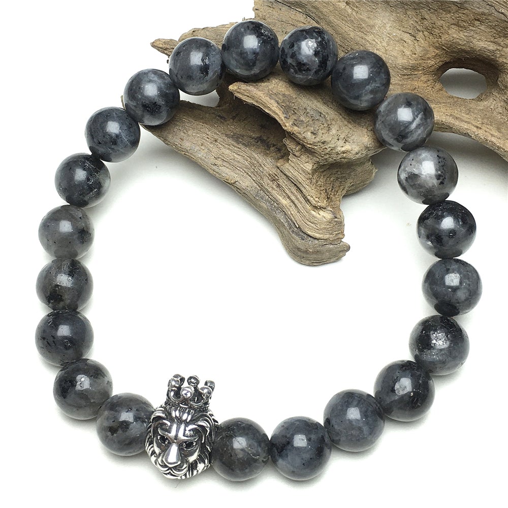 Natural Labradorite Gemstone Bracelet Beaded Adjustable Bracelet Lion King Design