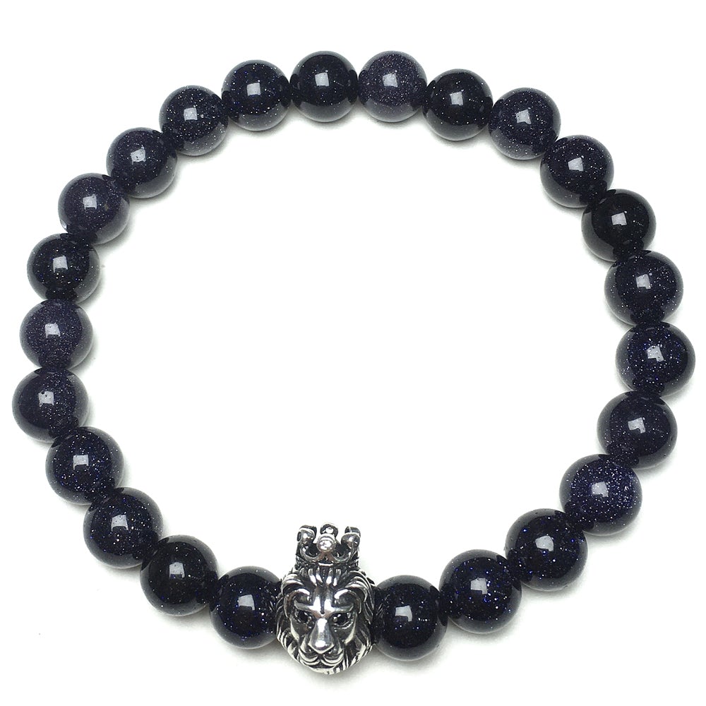Natural Gemstone Blue Sandstone Beaded Adjustable Bracelet Lion King Design