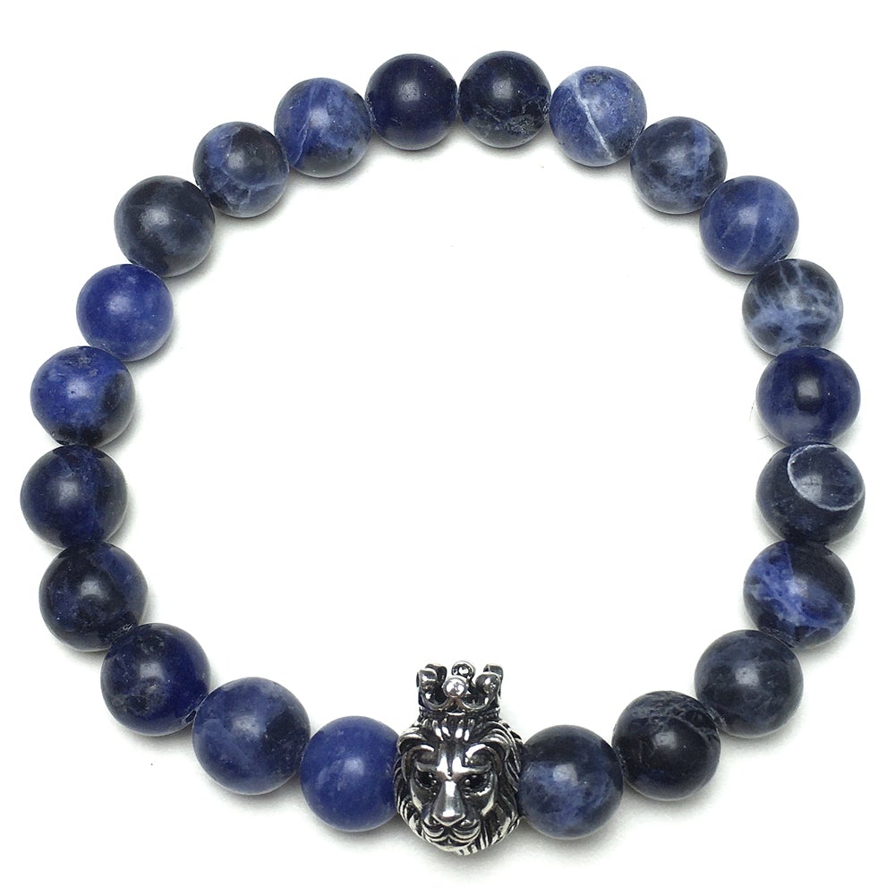 Natural Sodalite Gemstone Beaded Adjustable Bracelet Lion King Design