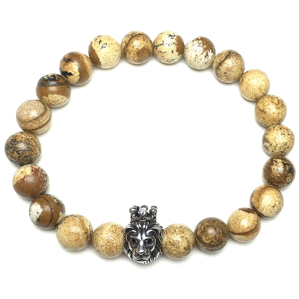 Natural Picture Jasper Gemstone Bracelet Beaded Adjustable Bracelet Lion King Design