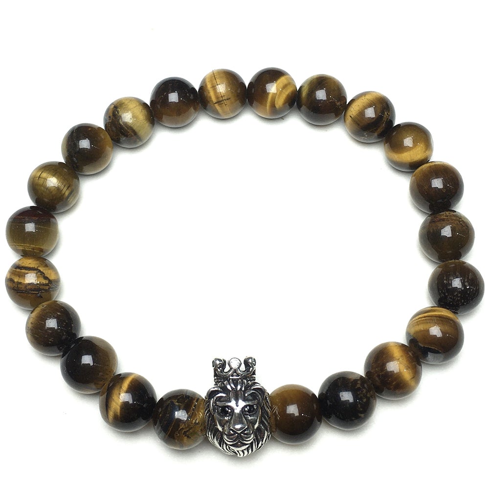 Lion King Design Tiger Eye Gemstone Beaded Adjustable Bracelet