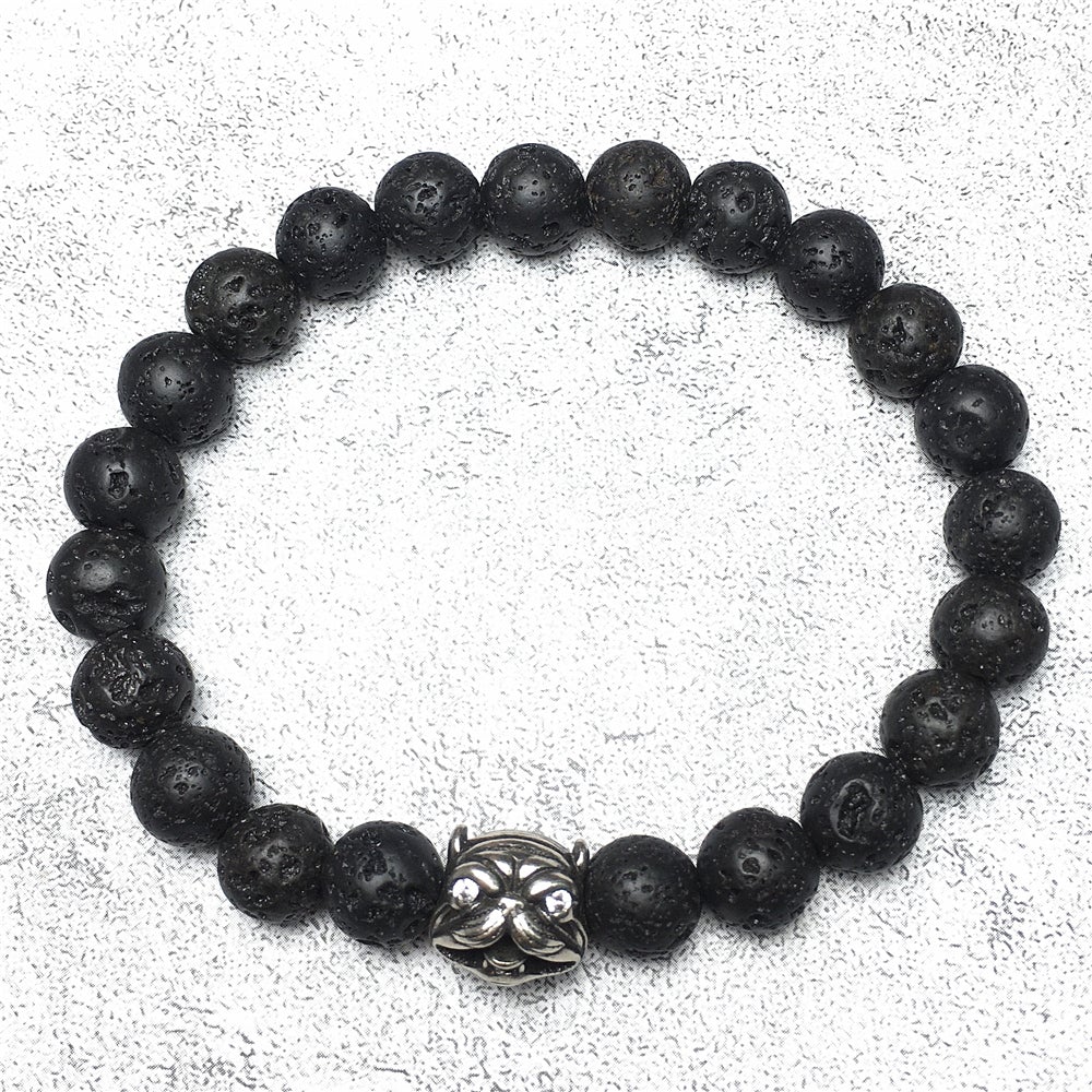 Natural Lava Stone Beaded Gemstone Bracelet American Bully Pitbull Charm Jewelry