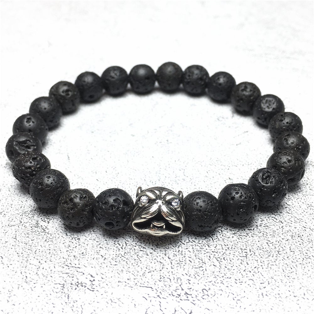 Natural Lava Stone Beaded Gemstone Bracelet American Bully Pitbull Charm JewelryNatural Lava Stone Beaded Gemstone Bracelet American Bully Pitbull Charm Jewelry