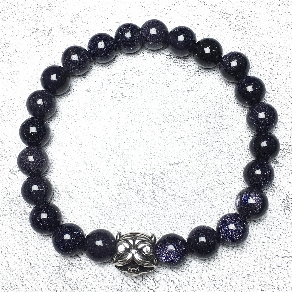 Natural Blue Sandstone Beaded Gemstone Bracelet American Bully Pitbull Charm Jewelry