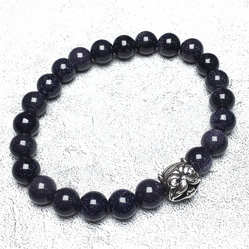 Natural Blue Sandstone Beaded Gemstone Bracelet American Bully Pitbull Charm Jewelry