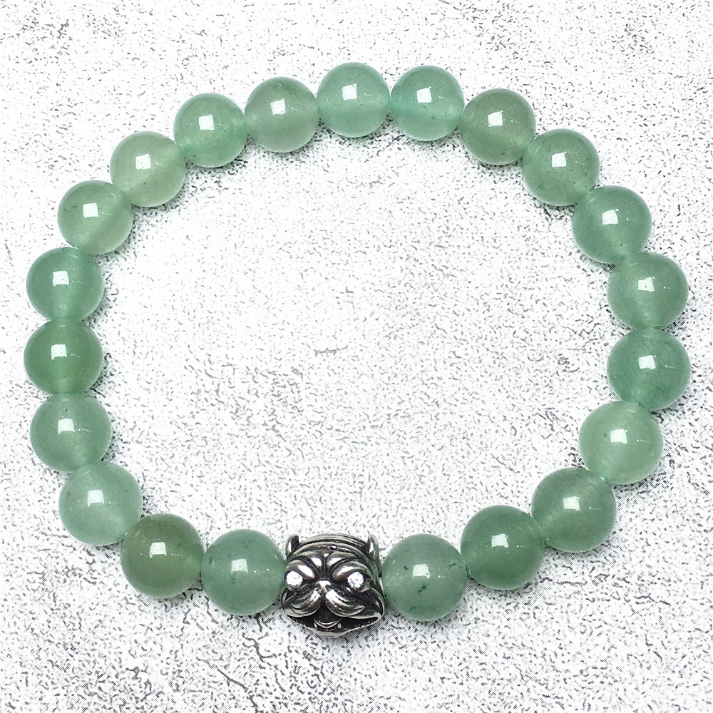 Natural Green Adventurine Beaded Gemstone Bracelet American Bully Pitbull Charm Jewelry