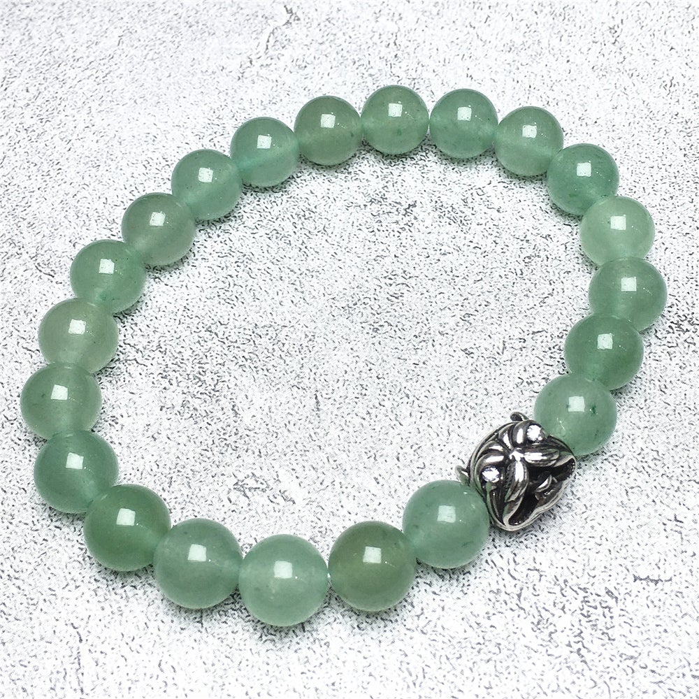 Natural Green Adventurine Beaded Gemstone Bracelet American Bully Pitbull Charm Jewelry