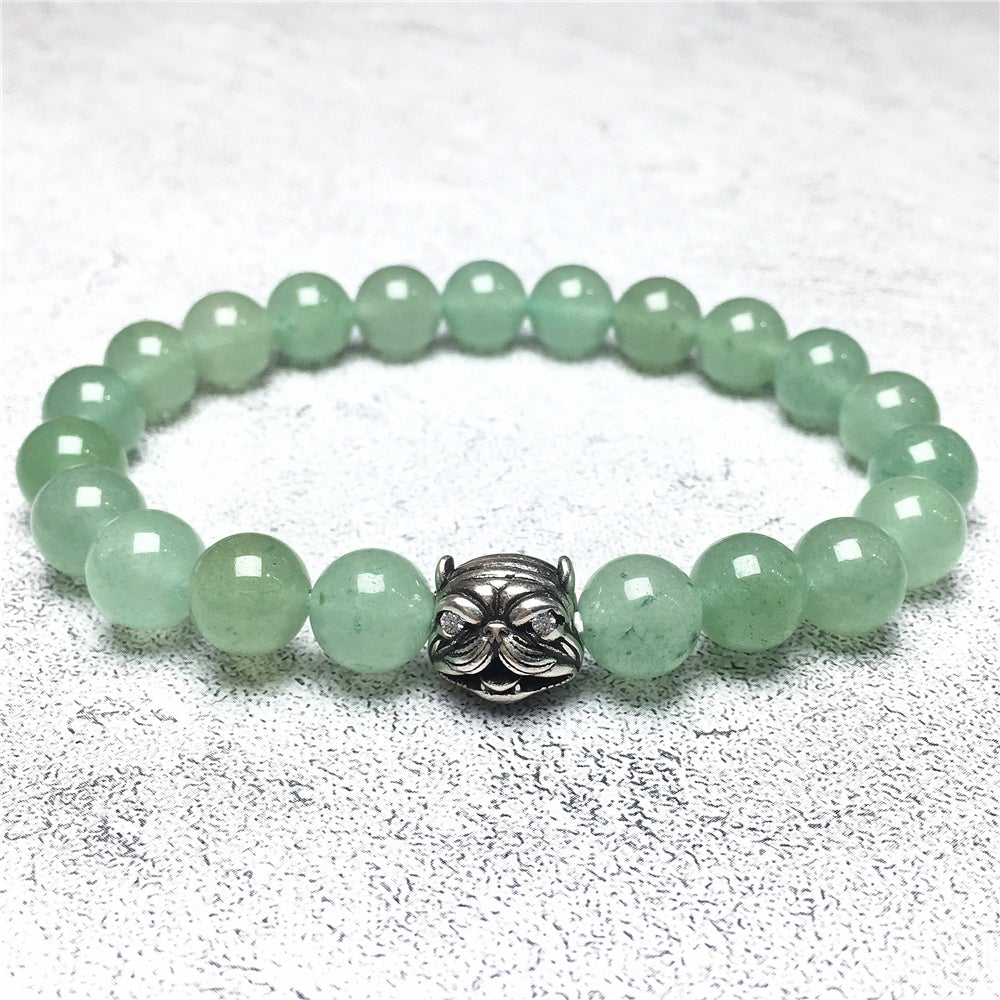 Natural Green Adventurine Beaded Gemstone Bracelet American Bully Pitbull Charm Jewelry