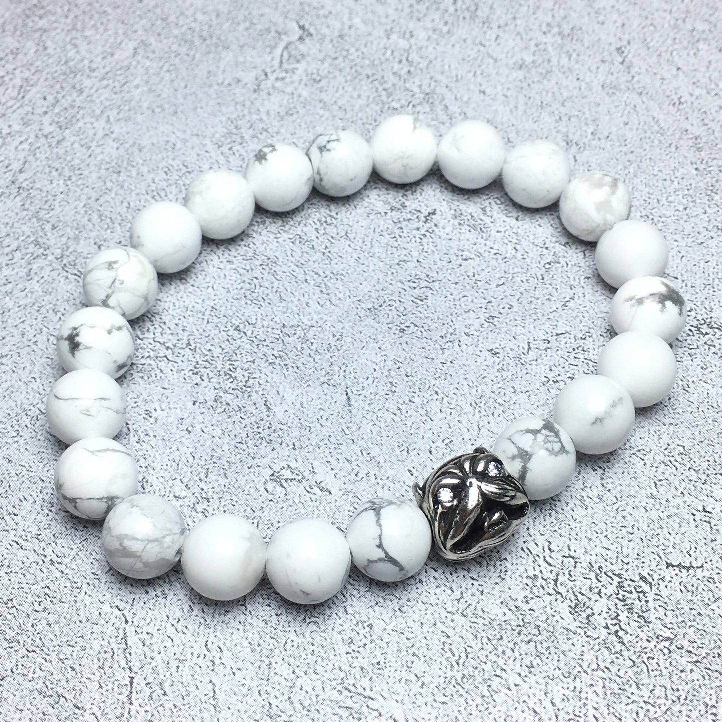 Natural Howlite Beaded Gemstone Bracelet American Bully Pitbull Charm Jewelry