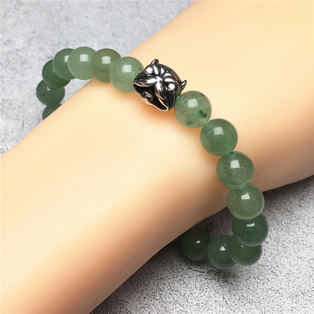 Natural Green Adventurine Beaded Gemstone Bracelet American Bully Pitbull Charm Jewelry