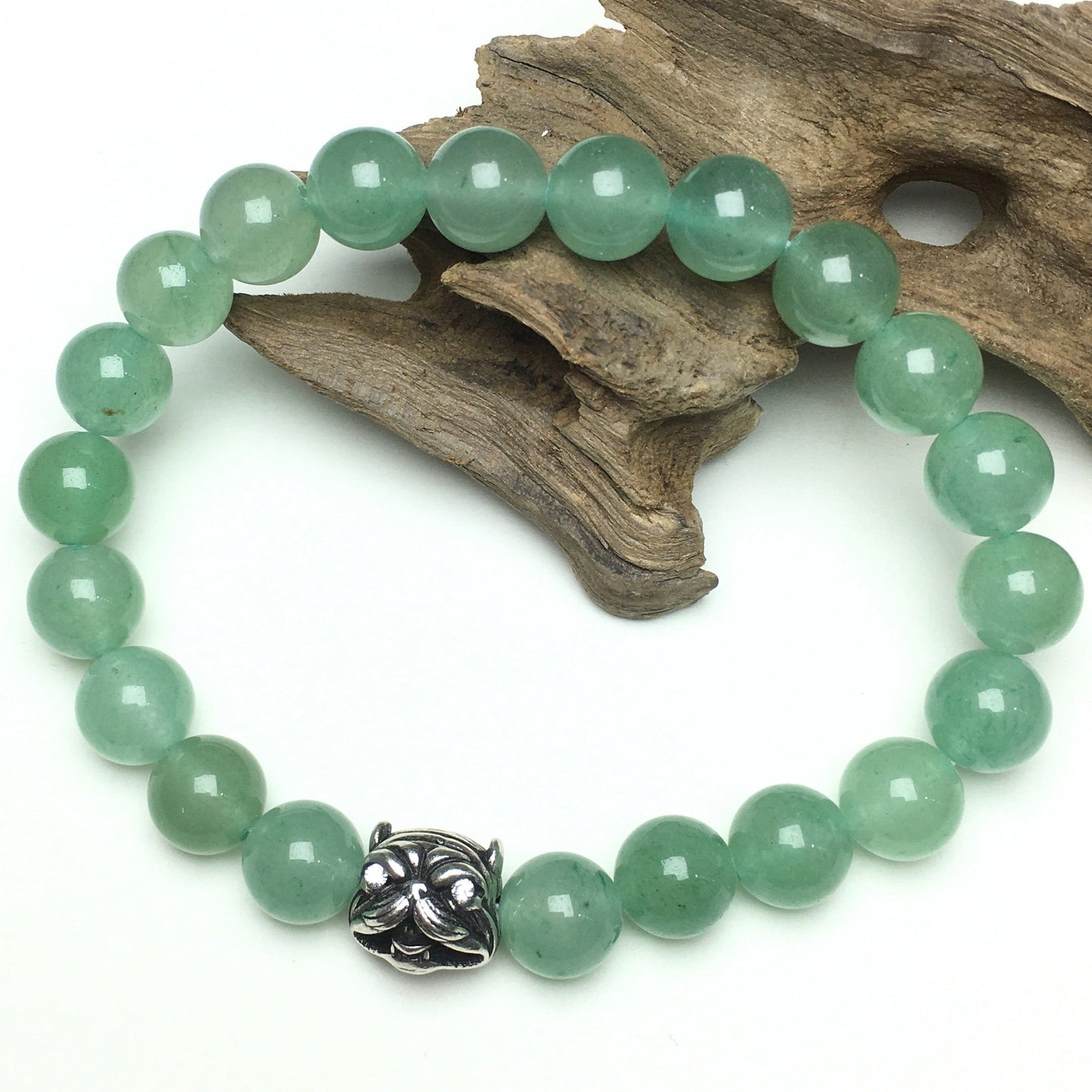 Natural Green Adventurine Beaded Gemstone Bracelet American Bully Pitbull Charm Jewelry