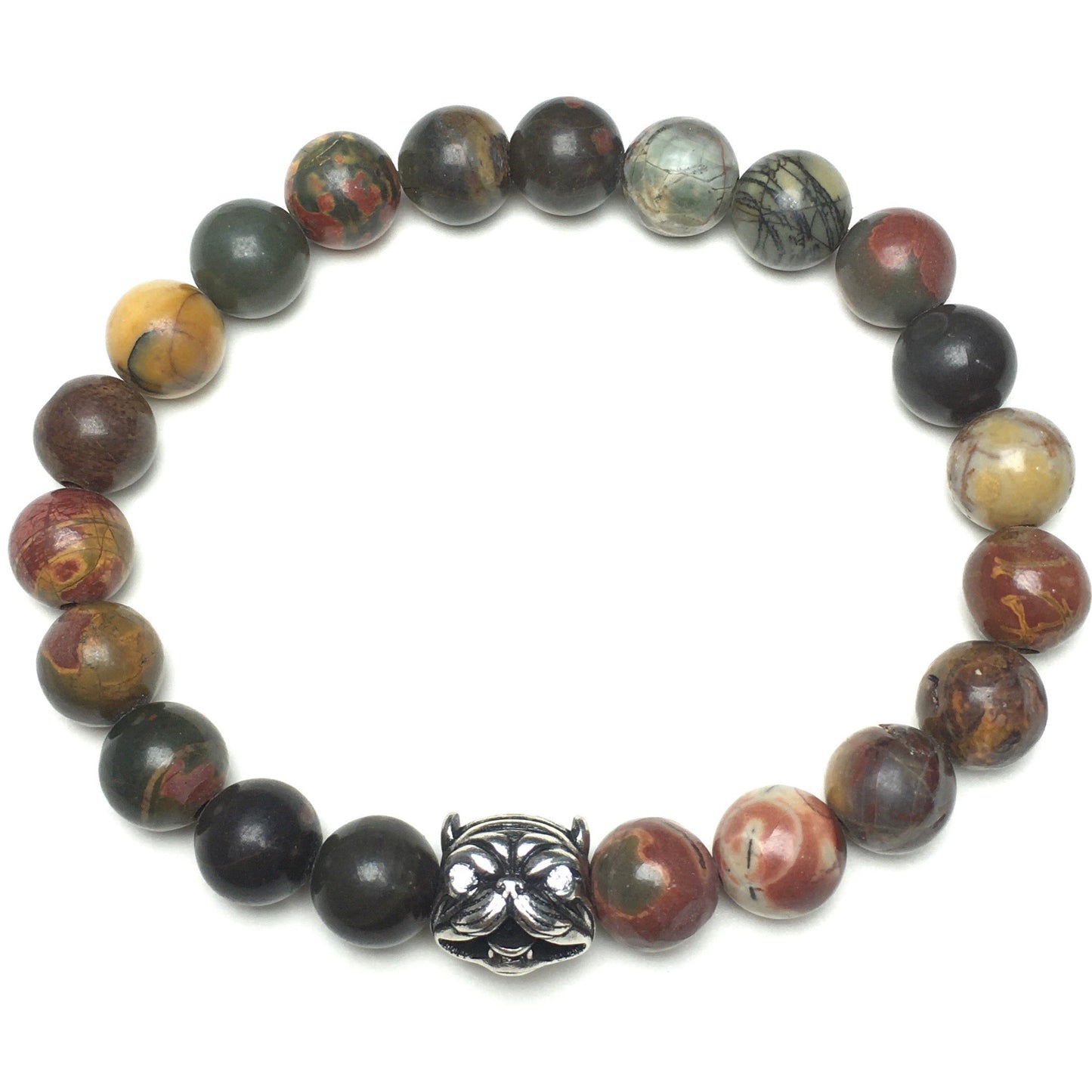 Natural Picasso Jasper Beaded Gemstone Bracelet American Bully Pitbull Charm Jewelry
