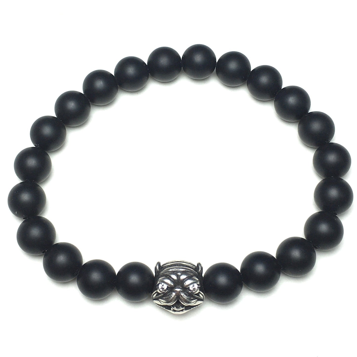 Natural Matte Onyx Beaded Gemstone Bracelet American Bully Pitbull Charm Jewelry