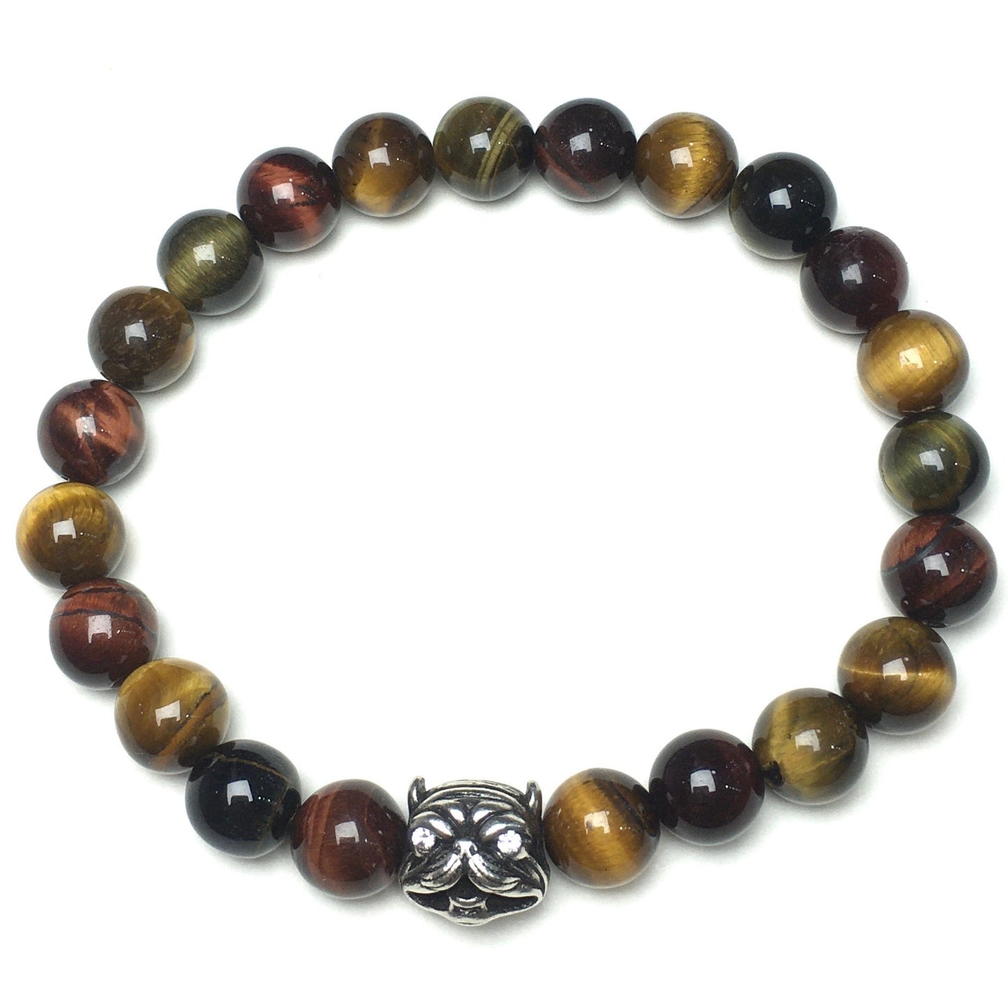 Natural Multi Color Tigereye Stone Beaded Bracelet American Bully Pitbull Charm Jewelry