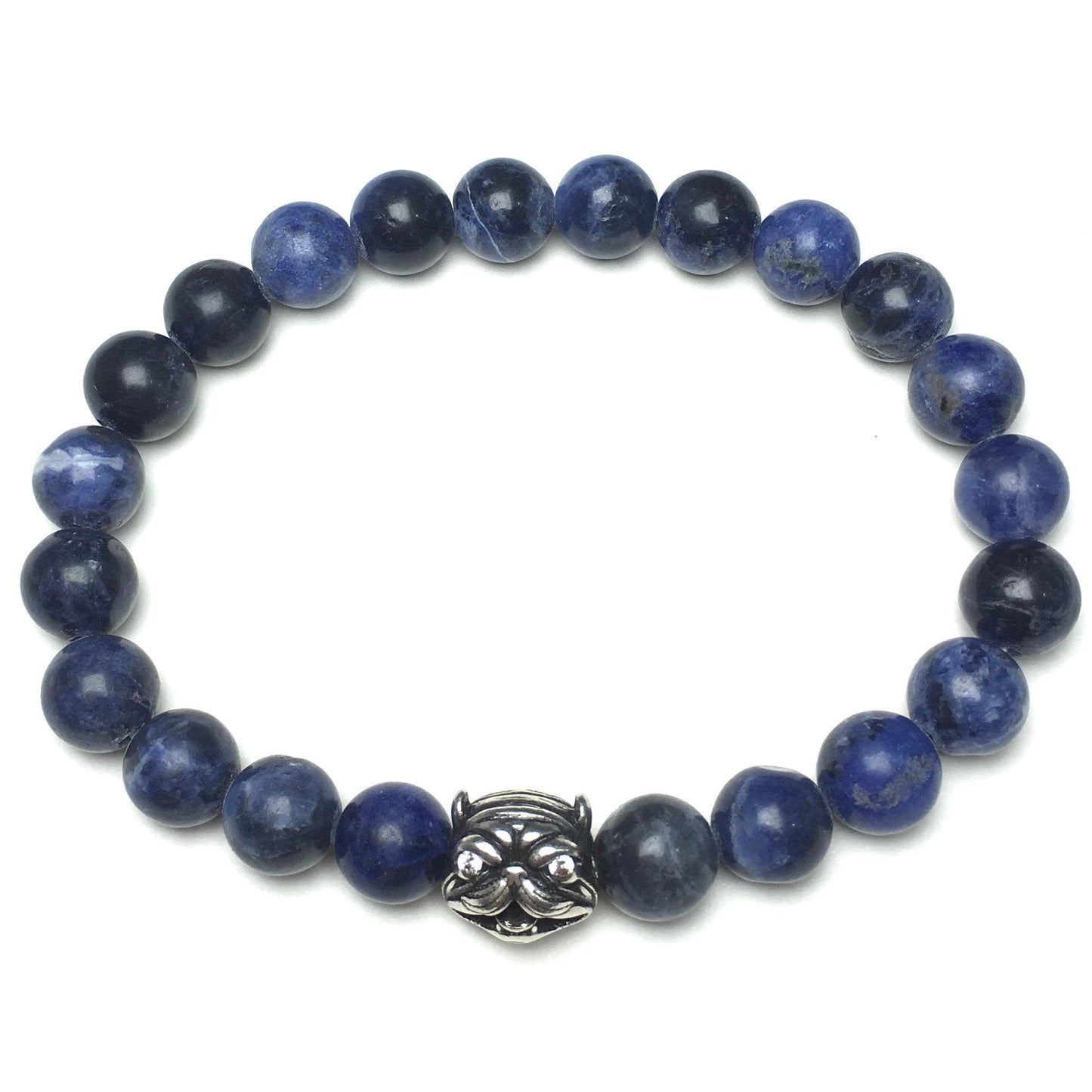 Natural Blue Sodalite Beaded Gemstone Bracelet American Bully Pitbull Charm Jewelry
