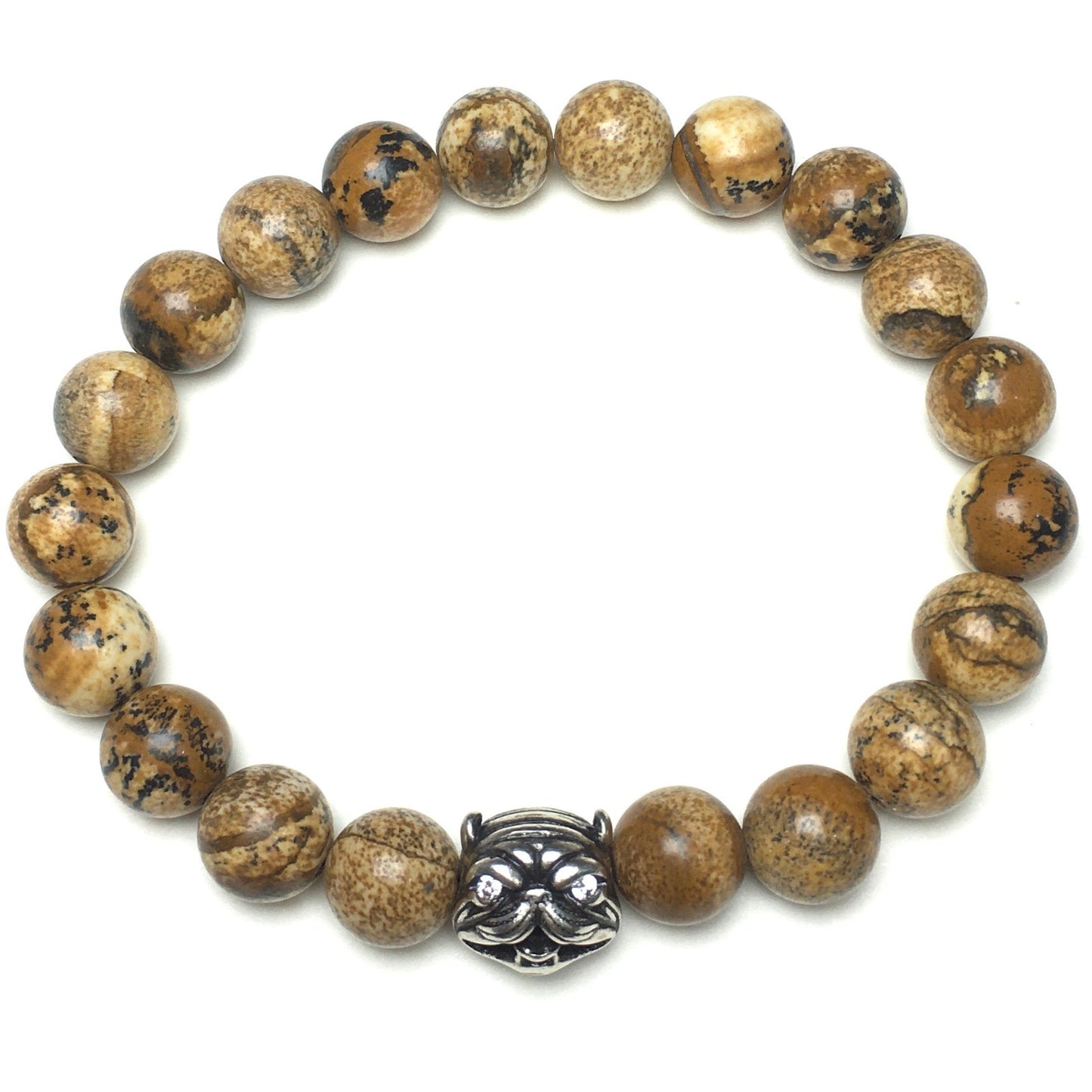 Natural Picture Jasper Stone Beaded Bracelet American Bully Pitbull Charm Jewelry