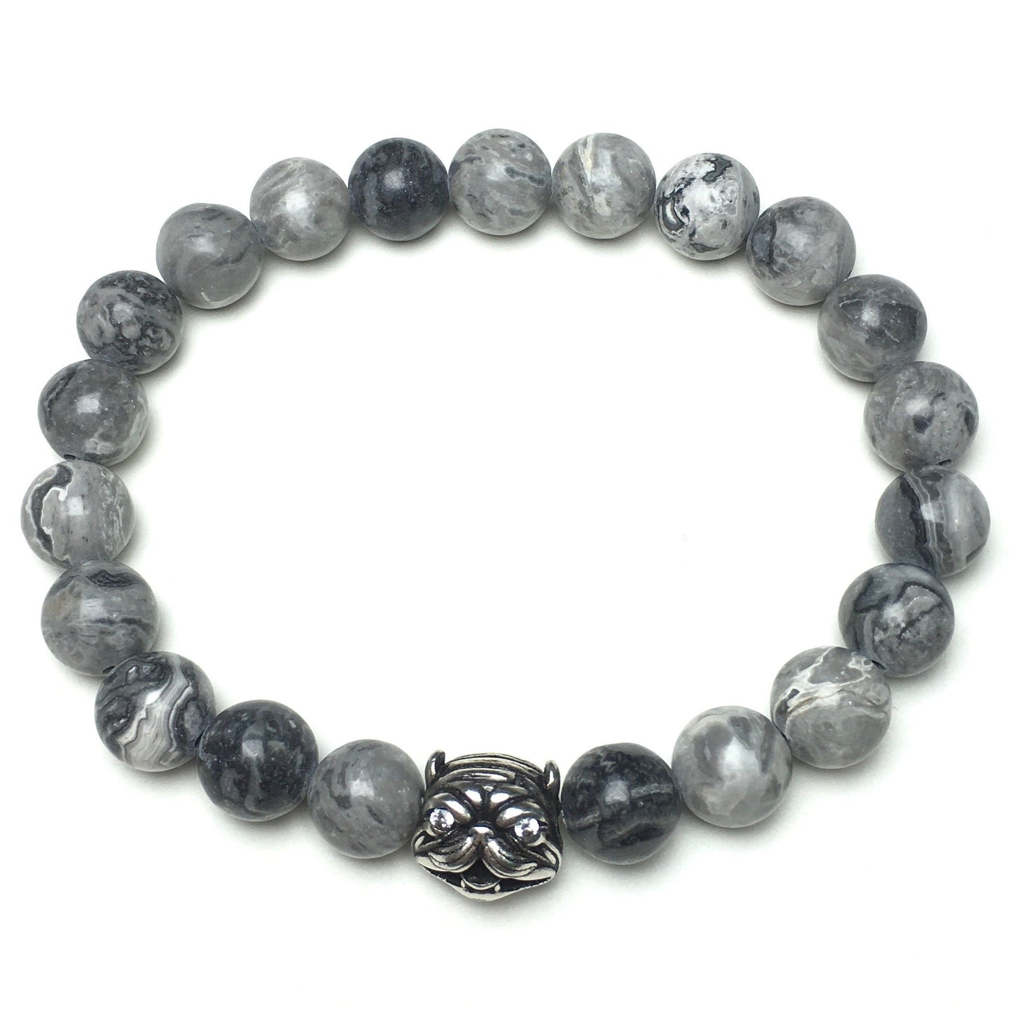 Natural Map Stone Beaded Gemstone Bracelet American Bully Pitbull Charm Jewelry