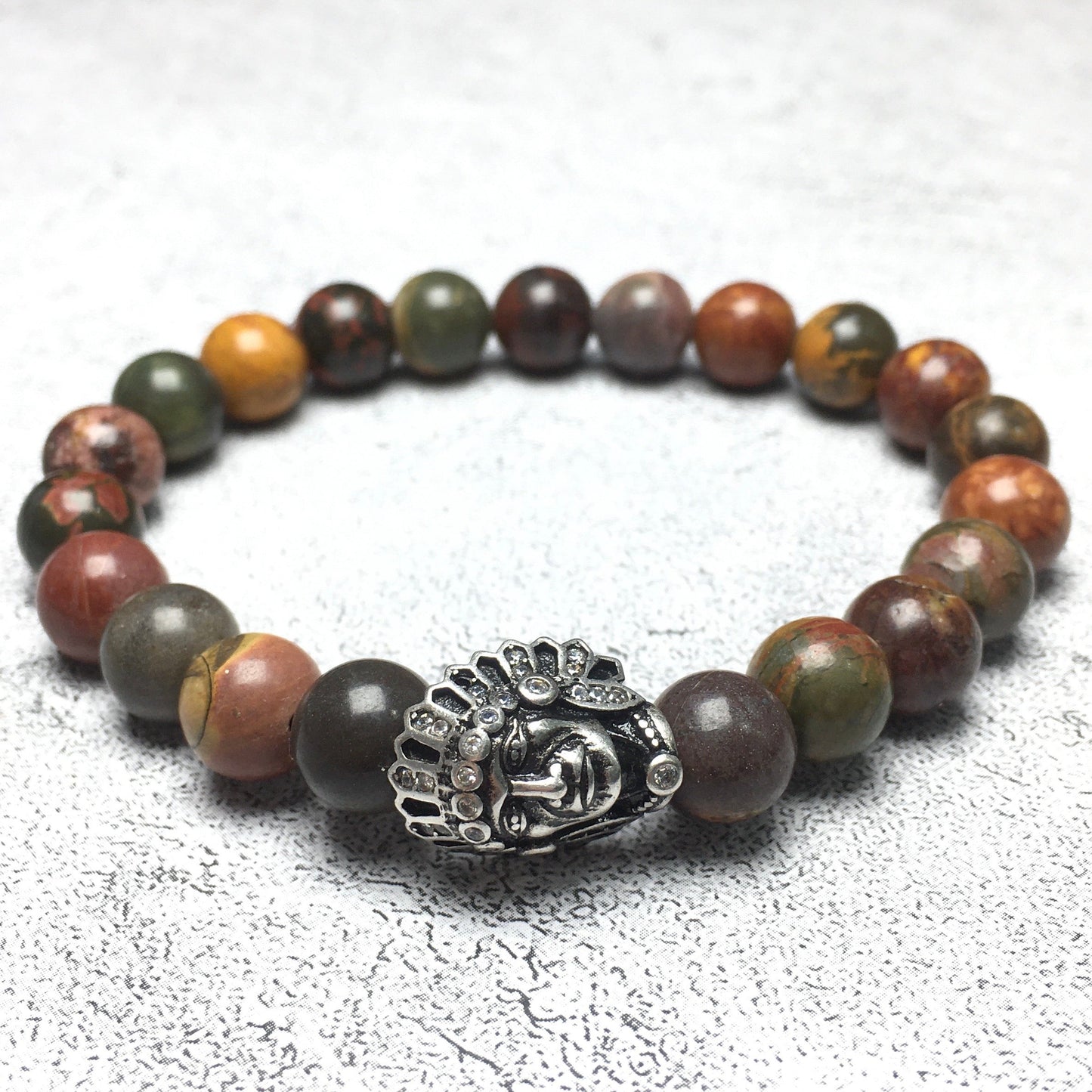 Natural Stone Bracelets Indian Head Bracelet Picasso Beads Elastic Women Men Jewelry