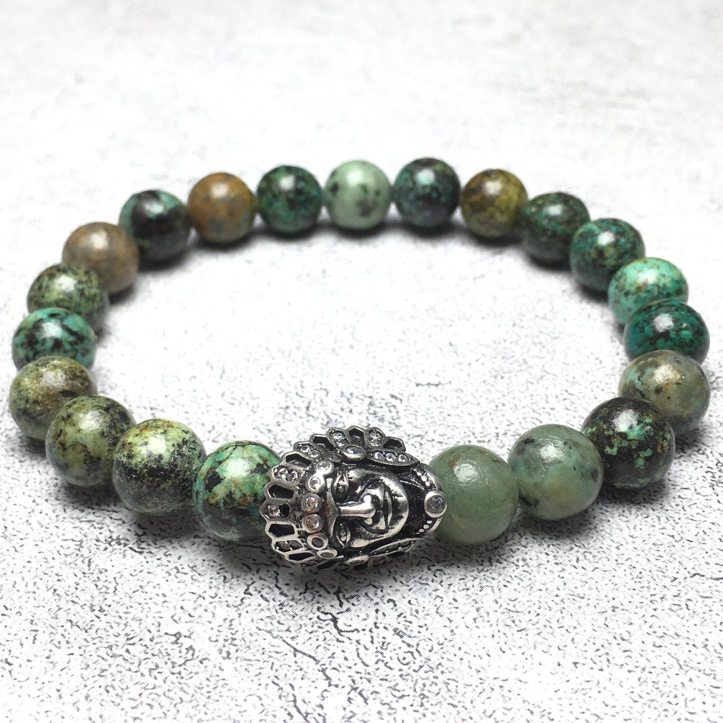 Natural Stone Bracelets Indian Head Bracelet African Turqoiuse Beads Elastic Women Men Jewelry