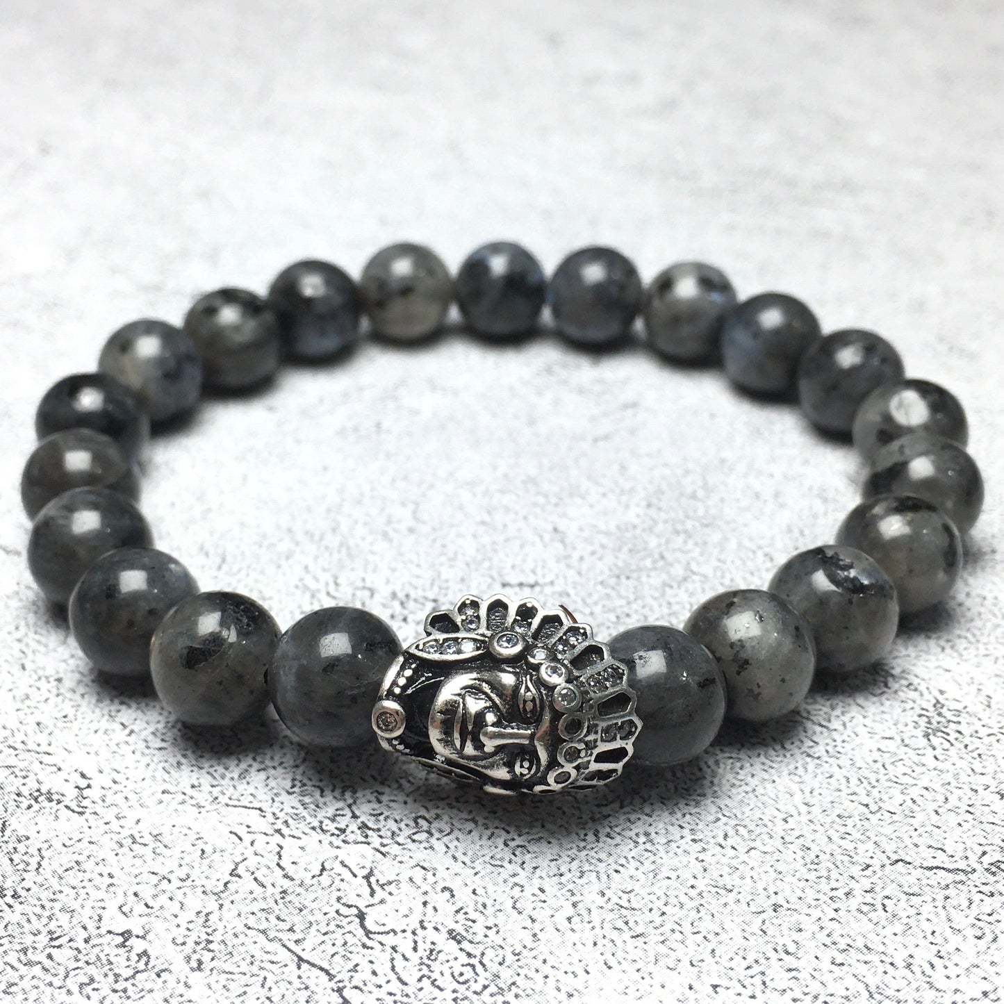 Natural Stone Bracelets Indian Head Bracelet Labradorite Beads Elastic Women Men Jewelry
