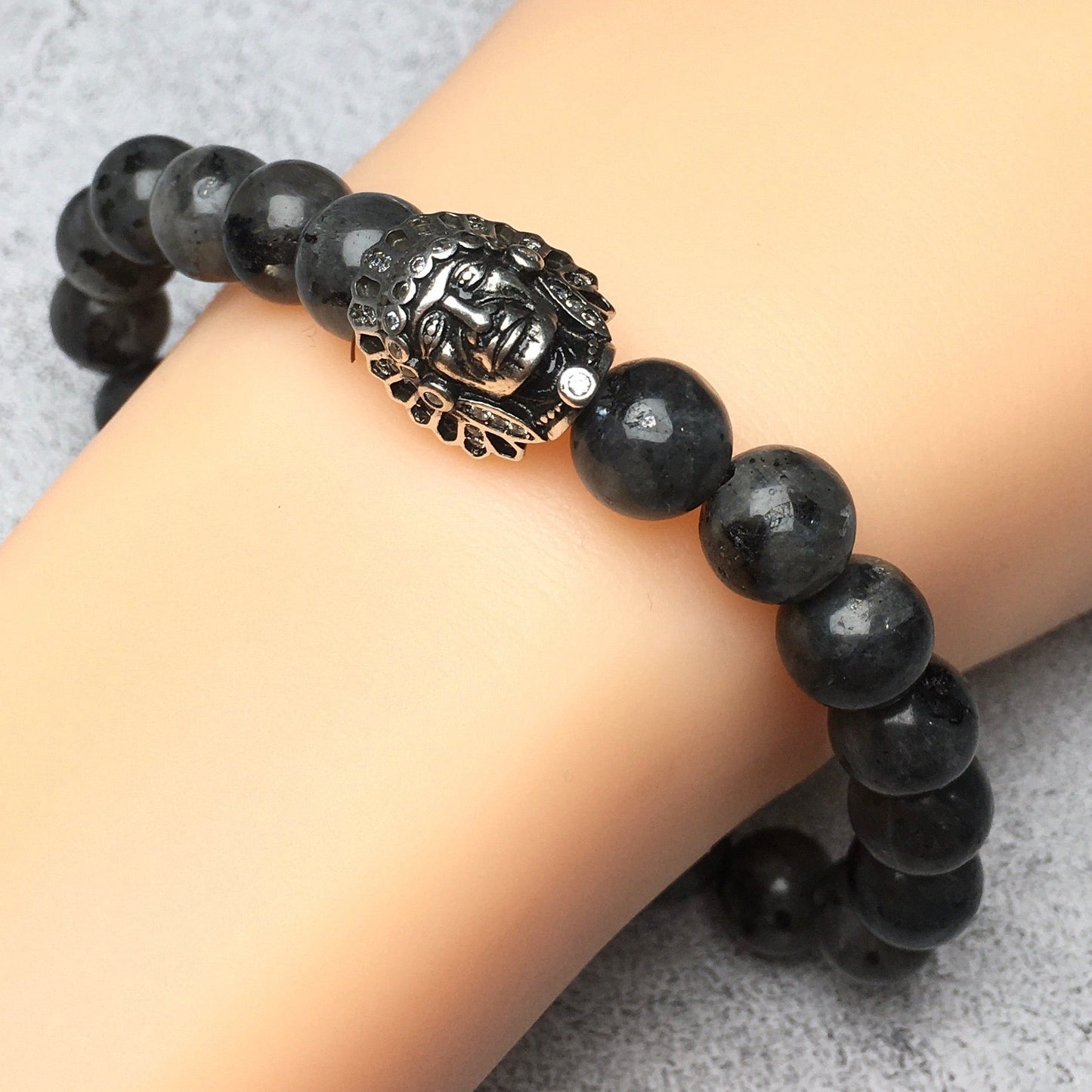 Natural Stone Bracelets Indian Head Bracelet Labradorite Beads Elastic Women Men Jewelry